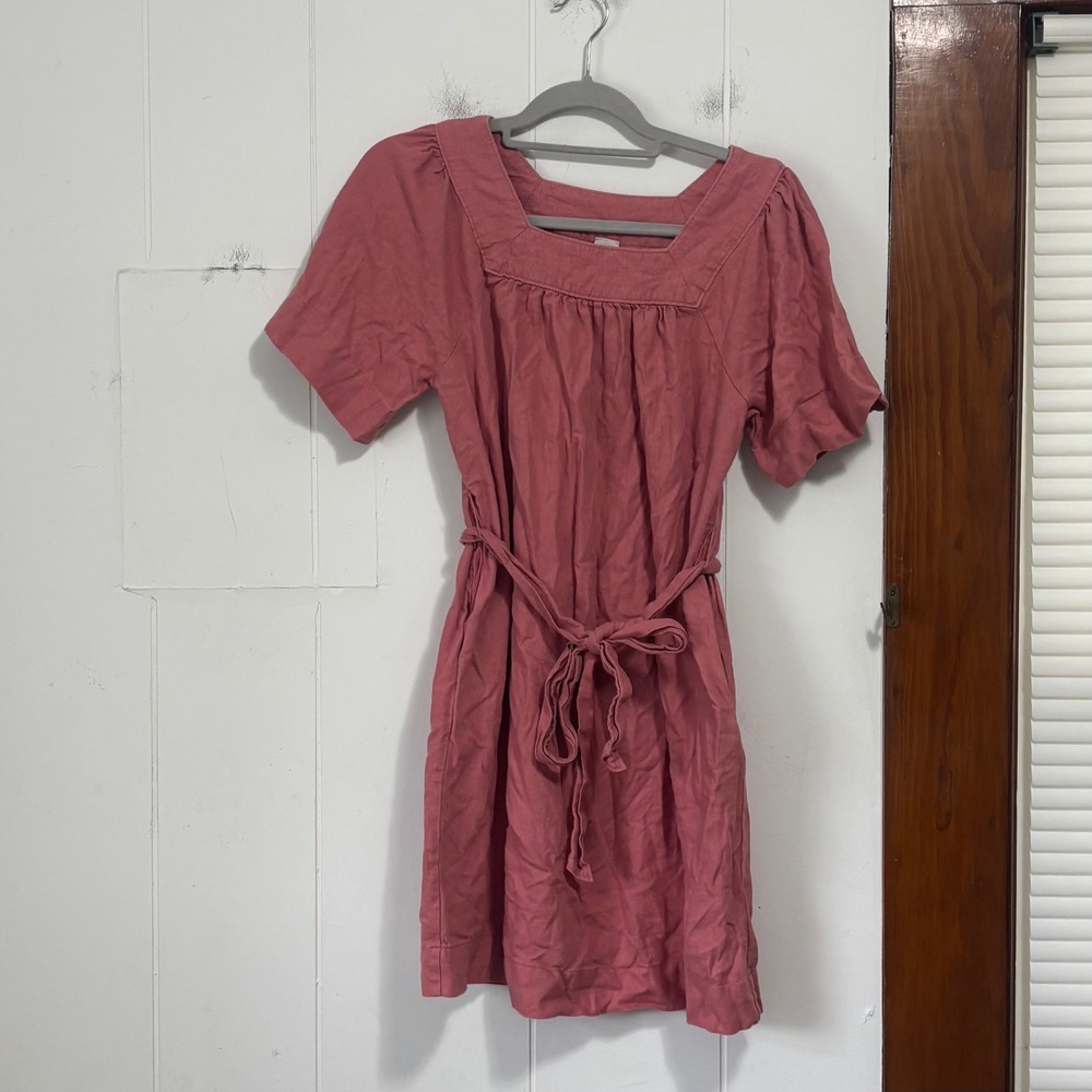 GAP Womens Rose Pink Linen Blend Square Neck Short Sleeve Mini Dress XS